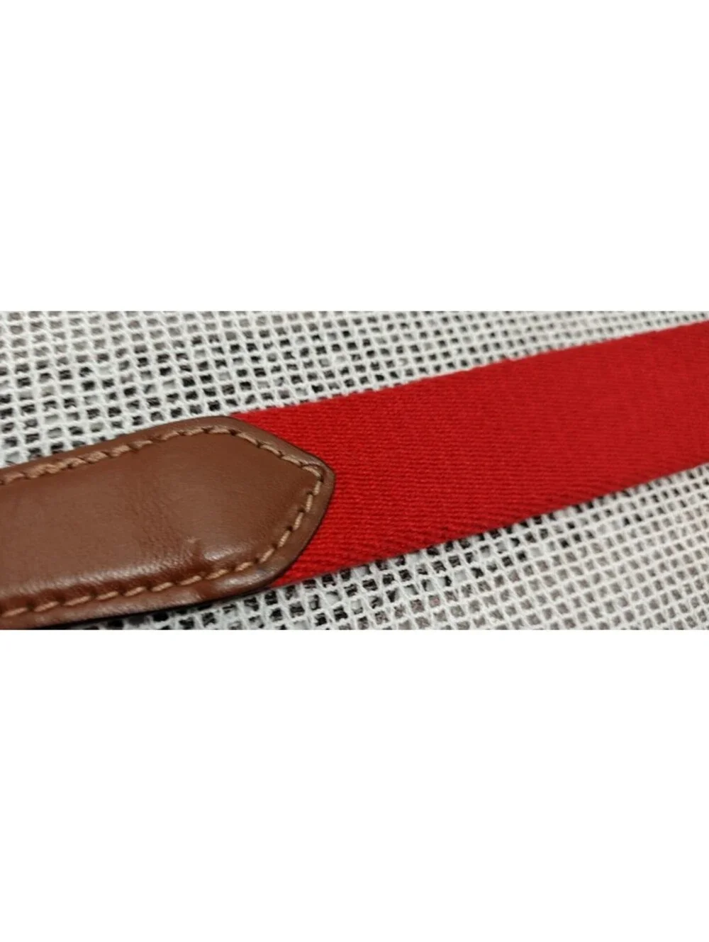 Men's Small Red Belt Brown Pleather Red Webbed Canvas AMERICAN APPAREL BACK THAN
